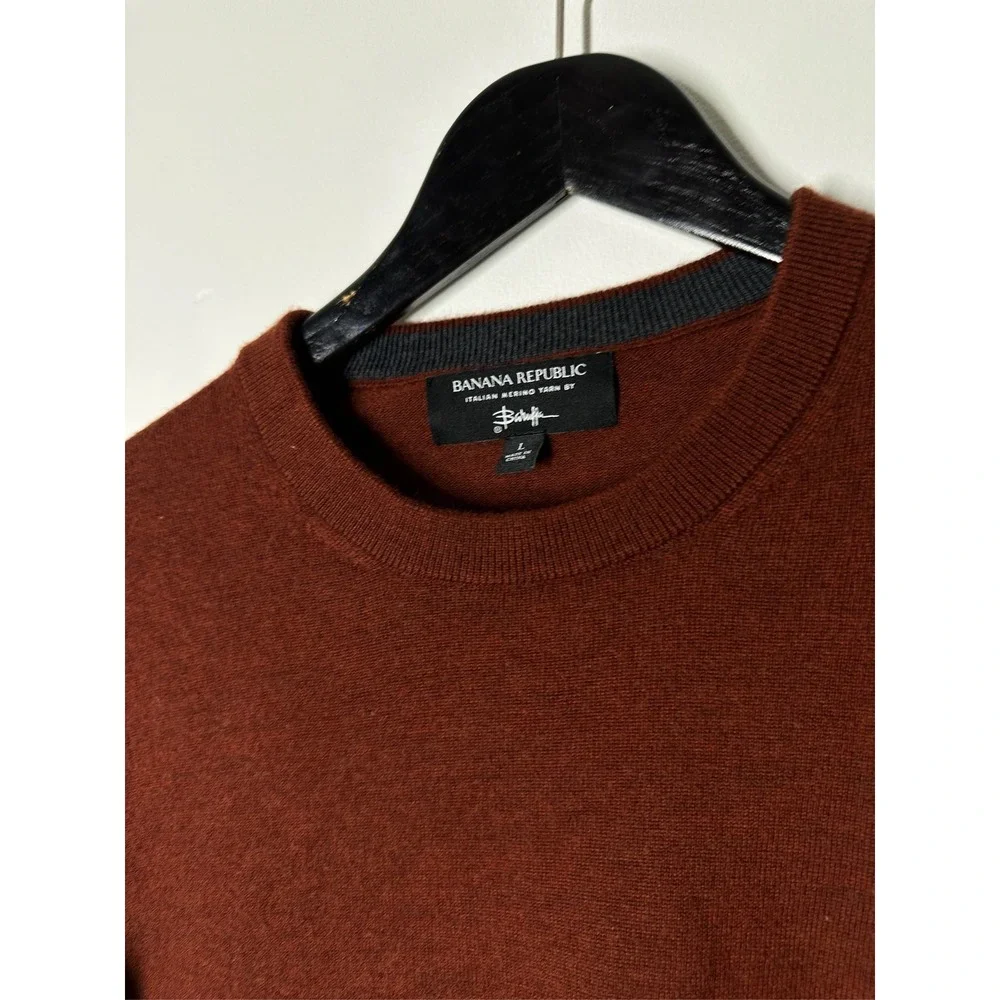 Banana Republic Mens Italian Merino Wool Baruffa Sweater Rust Orange Large L
